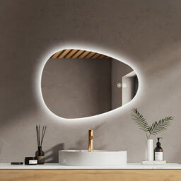 Emke Illuminated Bathroom Mirror, Asymmetrical Mirror, Anti-Fog, Touch Switch, 3 Light Colors Dimmable, 600 X 450 mm - thumbnail 2