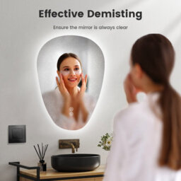 Emke Illuminated Bathroom Mirror, Asymmetrical Mirror, Anti-Fog, Touch Switch, 3 Light Colors Dimmable, 600 X 450 mm - thumbnail 5