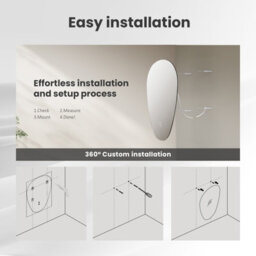 Emke Illuminated Bathroom Mirror, Asymmetrical Mirror, Anti-Fog, Touch Switch, 3 Light Colors Dimmable, 600 X 450 mm - thumbnail 7