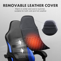 Gtplayer Gaming Chair, Ergonomic Height Adjustable Leather Computer Gaming Chair With Footrest, Removable Cover, Blue - thumbnail 4