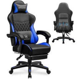 Luckracer Gaming Chair, Ergonomic Height Adjustable Leather Computer Gaming Chair With Footrest, Removable Cover, Blue