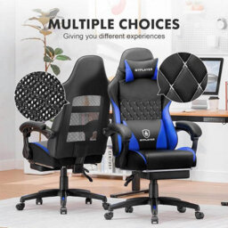 Gtplayer Gaming Chair, Ergonomic Height Adjustable Leather Computer Gaming Chair With Footrest, Removable Cover, Blue - thumbnail 2