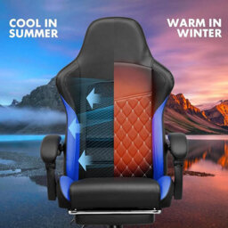 Gtplayer Gaming Chair, Ergonomic Height Adjustable Leather Computer Gaming Chair With Footrest, Removable Cover, Blue - thumbnail 3