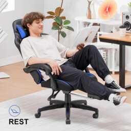 Gtplayer Gaming Chair, Ergonomic Height Adjustable Leather Computer Gaming Chair With Footrest, Removable Cover, Blue - thumbnail 9