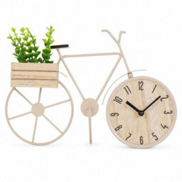 Bicycle Table Clock Ornament W/ Wooden Planter & Faux Plant Desk Shelf Farmhouse
