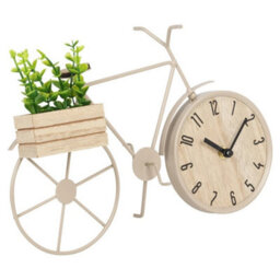 Bicycle Table Clock Ornament W/ Wooden Planter & Faux Plant Desk Shelf Farmhouse - thumbnail 5