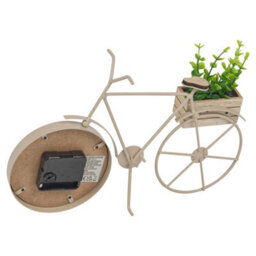 Bicycle Table Clock Ornament W/ Wooden Planter & Faux Plant Desk Shelf Farmhouse - thumbnail 3