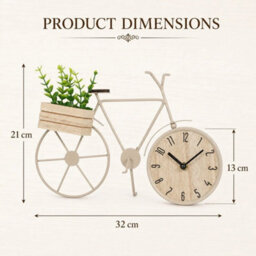 Bicycle Table Clock Ornament W/ Wooden Planter & Faux Plant Desk Shelf Farmhouse - thumbnail 2
