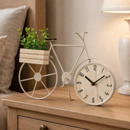 Bicycle Table Clock Ornament W/ Wooden Planter & Faux Plant Desk Shelf Farmhouse - thumbnail 6