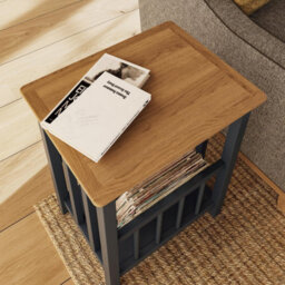 FWSTYLE Oak Magazine Rack Table Graphite Blue Ready Assembled - thumbnail 4