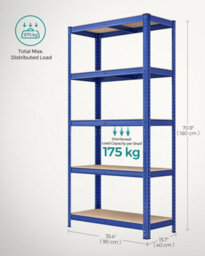 Songmics Garage Shelving, 5-Tier Storage Rack, 180 X 90 X 40 Cm Max. Load 875 Kg (175 Kg Per Tier), Shelving Unit, Adjustable Shelves, Blue - thumbnail 7