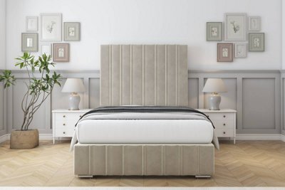 "Sloomy Langston Cream Plush Bed Frame With Mattress With 50"" Upholstered Headboard 2'6 Small Single" - image 1