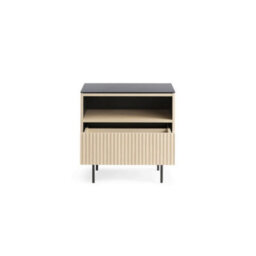 Arte Orta Cabinet 57Cm - Oak Vincenza & Black Ribbed Display Cabinet With Drawer And Led Lighting - thumbnail 4