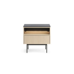 Arte Orta Cabinet 57Cm - Oak Vincenza & Black Ribbed Display Cabinet With Drawer And Led Lighting - thumbnail 3