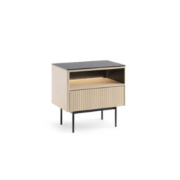 Arte Orta Cabinet 57Cm - Oak Vincenza & Black Ribbed Display Cabinet With Drawer And Led Lighting - thumbnail 2