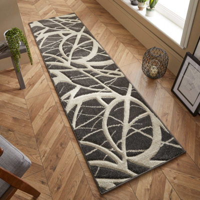 Melrose Salerno Scribble Black White Abstract Design Large Indoor Area Runner Rug 60/230Cm - image 1