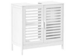 Wyld And Coco White Washbasin Cabinet - Minimalist Bamboo Bathroom Storage W60 X D30 X H60Cm - thumbnail 3