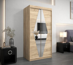 Arte Boliwia Contemporary 2 Mirrored Sliding Door Wardrobe 5 Shelves 2 Rails Sonoma Oak Effect (H)2000mm (W)1000mm (D)620mm - thumbnail 2