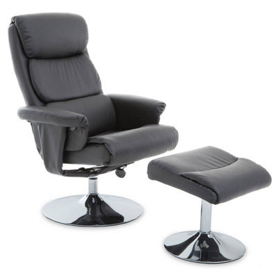 Orsina Grey Leather Effect Reclining Chair And Footstool, Easy To Clean Leather Chair, Comfy Footstool - image 1