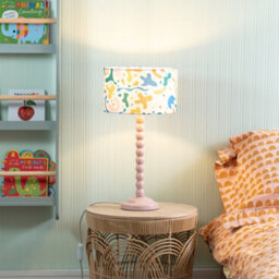 ValueLights Rose Pink Bobbin Stem Table Lamp With Abstract Shapes Drum Shade For Living Room Bedroom - Led Bulb Included