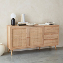 Sweeek - 150Cm Scandi-Style Wooden And Cane Effect Sideboard Natural 150X39X79 Cm - Boheme - thumbnail 6