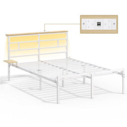 Yaheetech 135 X 190 Cm Double Metal Platform Bed Frame With Led Headboard And Charging Station, White - thumbnail 2