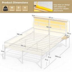 Yaheetech 135 X 190 Cm Double Metal Platform Bed Frame With Led Headboard And Charging Station, White - thumbnail 3