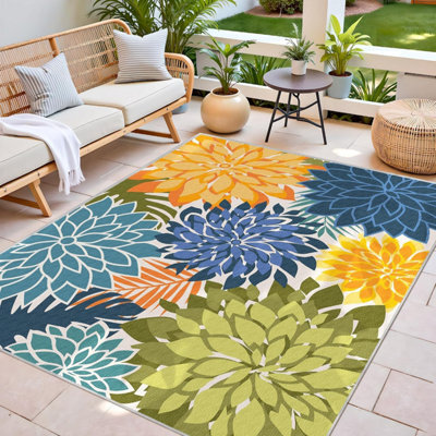 Outdoor Multicolor 1.4X2M Area Rug, Tropical, Botanical, Easy Clean, Non Shedding, Bed Room, Living Room, Dining Room, Patio - image 1