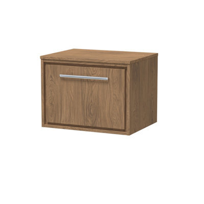 Hudson Reed Lille Wall Hung Single Drawer Contemporary Vanity Unit With Worktop In Antique Oak, 605 X 460mm - image 1