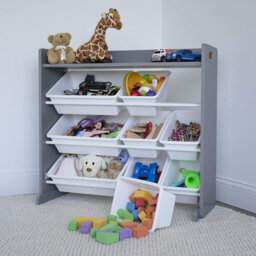 Humble Crew Children's Shelf, Toy Organiser Shelf With 9 Storage Boxes, Grey/white - thumbnail 3