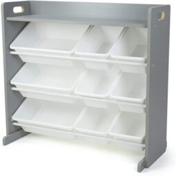 Humble Crew Children's Shelf, Toy Organiser Shelf With 9 Storage Boxes, Grey/white
