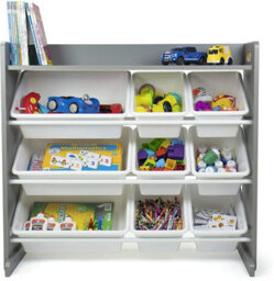 Humble Crew Children's Shelf, Toy Organiser Shelf With 9 Storage Boxes, Grey/white - thumbnail 6