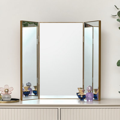 Melody Maison Large Gold Dressing Table Triple Mirror - 70Cm X 60Cm - image 1