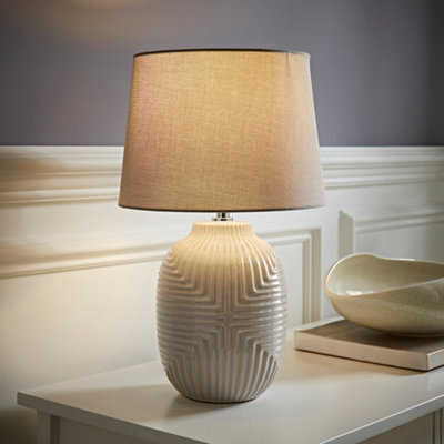 Valuelights Harrison Tapered Lamp Shade Grey Geometric Ribbed Pattern Gloss Medium Table Lamp - image 1