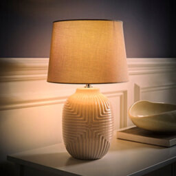 Valuelights Harrison Tapered Lamp Shade Grey Geometric Ribbed Pattern Gloss Medium Table Lamp - thumbnail 3