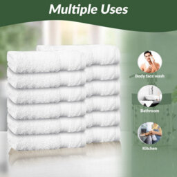 Casabella Premium Quality 12 White Face Towels 30X30Cm Highly Absorbent Face Cloth Set, 100% Combed Cotton 650 Gsm - thumbnail 5