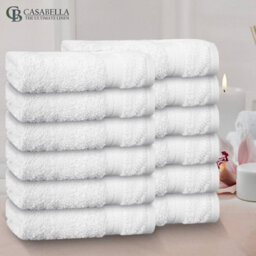 Casabella Premium Quality 12 White Face Towels 30X30Cm Highly Absorbent Face Cloth Set, 100% Combed Cotton 650 Gsm - thumbnail 4