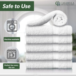 Casabella Premium Quality 12 White Face Towels 30X30Cm Highly Absorbent Face Cloth Set, 100% Combed Cotton 650 Gsm - thumbnail 3