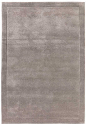 Handmade Modern Shaggy Easy To Clean Silver Bordered Plain Wool Rug For Bedroom & Living Room-160Cm X 230Cm