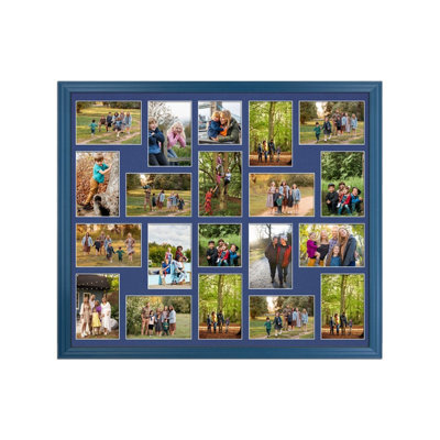 AK Frames 80X70Cm Navy Blue Classic Multi Photo Frame With Blue Mount - Holds 20 Apertures (18X) 6X4, (2X) 4X4 Photos - image 1
