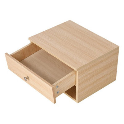 Natural Wood Wall Mounted Floating Bedside Table Drawer Shelf - image 1