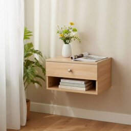 Natural Wood Wall Mounted Floating Bedside Table Drawer  Shelf - thumbnail 5