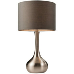 Touch Dimmer Table Lamp Satin Nickel & Grey Shade Modern Metal Bedside Light - thumbnail 1