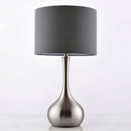 Touch Dimmer Table Lamp Satin Nickel & Grey Shade Modern Metal Bedside Light - thumbnail 4
