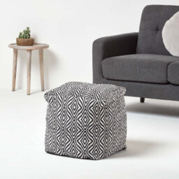 Homescapes Trance Black And White Diamond Pattern Recycled Fibre Square Bean Filled Pouffe, 40 Cm - thumbnail 2