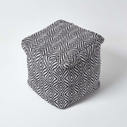 Homescapes Trance Black And White Diamond Pattern Recycled Fibre Square Bean Filled Pouffe, 40 Cm - thumbnail 3