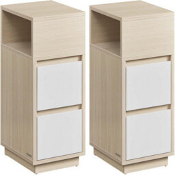 Side Table Pair, Space-Saving Units With Adjustable Storage Design, Natural Beige And Cloud White - thumbnail 7