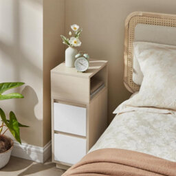 Side Table Pair, Space-Saving Units With Adjustable Storage Design, Natural Beige And Cloud White - thumbnail 1