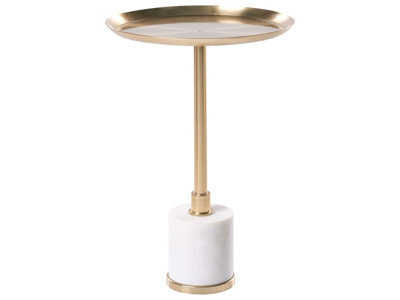 Wyld and Coco Aster Home Side Table, White Marble Base With Gold-Toned Steel Tray Top, Round 36Cm - image 1