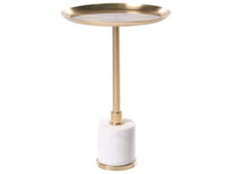 Wyld and Coco Aster Home Side Table, White Marble Base With Gold-Toned Steel Tray Top, Round 36Cm - thumbnail 1